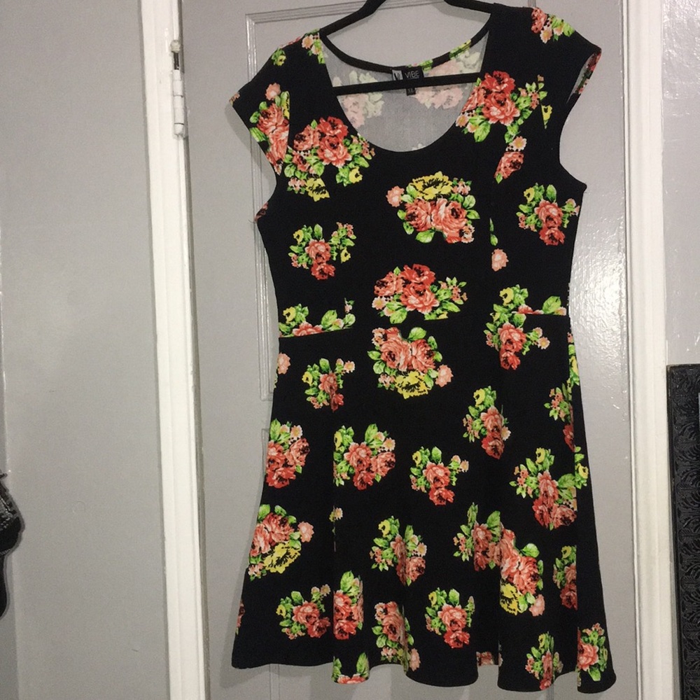 Black floral skater skirt dress